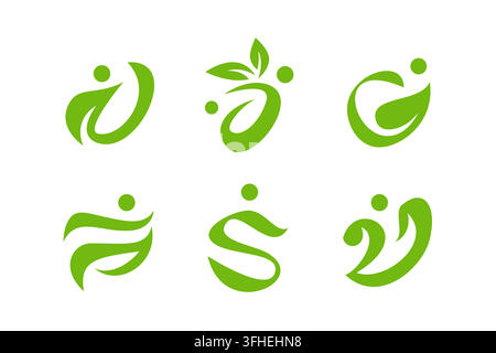 Abstract Green Leaf People Human Logo Icon Set for Health Care Branding Stock Vector
