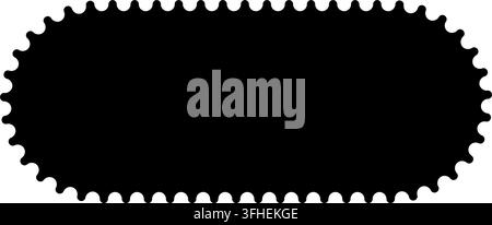 Scalloped rectangle black postage frame isolated on transparent bg. Outline border template. Simple minimalist label text box. Blank scallop edge stam Stock Vector