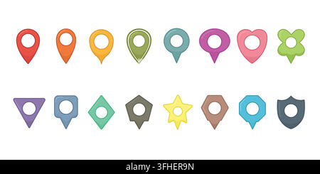 Colorful geometric location pin and map marker icon collection Stock Vector