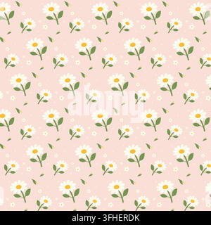 Cute white daisy floral seamless pattern on soft pink background Stock Vector