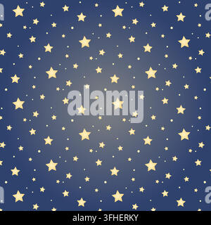 Golden star seamless pattern on dark blue background Stock Vector