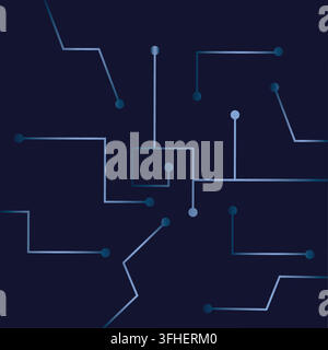 Futuristic blue circuit board technology pattern on dark navy background Stock Vector