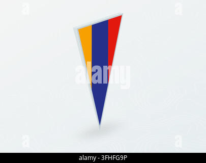 3D Flag of Armenia in Triangular Pin Shape on Abstract Background. Ideal for maps, navigation, international events, and national pride concepts. Stock Vector