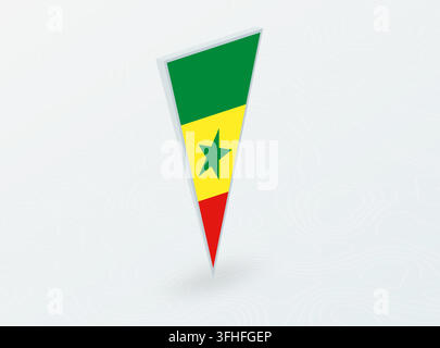 3D Flag of Senegal in Triangular Pin Shape on Abstract Background. Ideal for maps, navigation, international events, and national pride concepts. Stock Vector