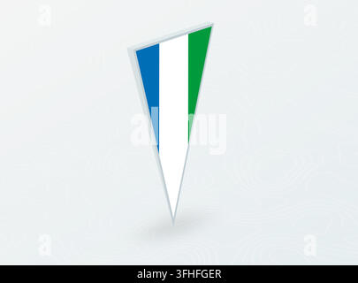 3D Flag of Sierra Leone in Triangular Pin Shape on Abstract Background. Ideal for maps, navigation, international events, and national pride concepts. Stock Vector