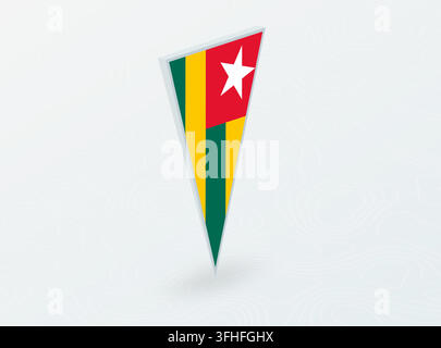 3D Flag of Togo in Triangular Pin Shape on Abstract Background. Ideal for maps, navigation, international events, and national pride concepts. Stock Vector