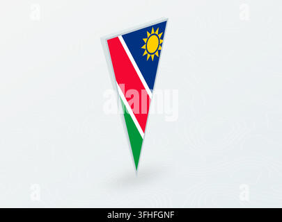 3D Flag of Namibia in Triangular Pin Shape on Abstract Background. Ideal for maps, navigation, international events, and national pride concepts. Stock Vector