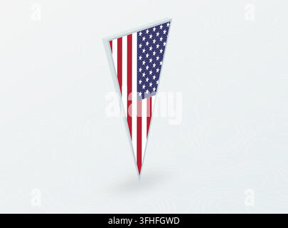 3D Flag of USA in Triangular Pin Shape on Abstract Background. Ideal for maps, navigation, international events, and national pride concepts. Stock Vector