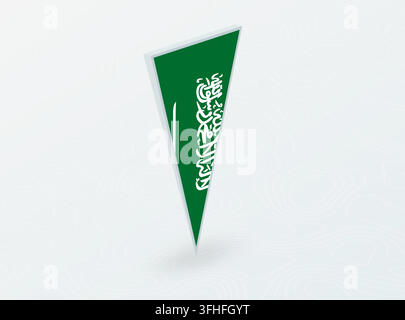 3D Flag of Saudi Arabia in Triangular Pin Shape on Abstract Background. Ideal for maps, navigation, international events, and national pride concepts. Stock Vector