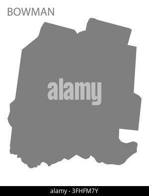 Modern flat vector map of Bowman, Tennessee, United States. Detailed city boundary silhouette in grey on a white background. Stock Vector