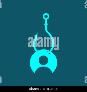 Phishing Attack Icon – Fish Hook Catching User Account, Email Deception and Identity Theft Concept Stock Vector