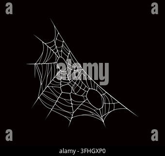 Halloween cobweb, spider web corner and texture. Isolated spiderweb featuring triangular corner design with intricate white threads on dark background Stock Vector