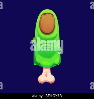 Spooky cartoon Halloween font number 1 shaped like green zombie finger with nail and bone. Scare cartoon English alphabet type for Halloween party inv Stock Vector