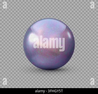 Glossy 3D pearl textured material ball with iridescent purple, pink and blue surface. Smooth sphere with highlight spots and soft shadowing for jewelr Stock Vector