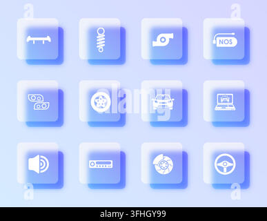 A glassmorphism set of automotive vector icon designs Stock Vector