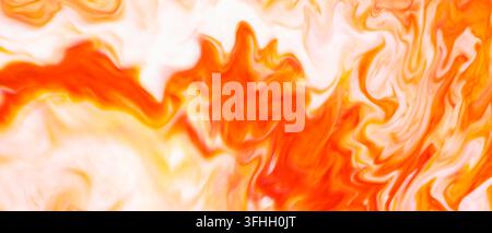 Orange and white fluid art with liquid paint forming jagged waves across an abstract background Stock Photo