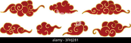 Oriental asian clouds with Chinese graphic style vector illustration set. Stock Vector