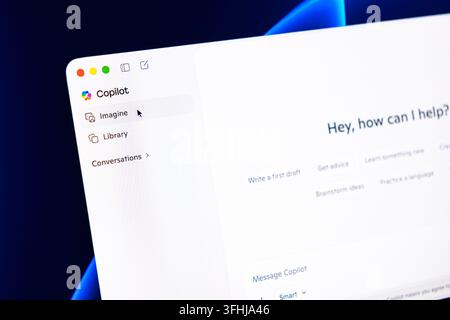 Poznan, Poland - February 9, 2026: Microsoft Copilot application on a digital display, offering advanced artificial intelligence tools to help users g Stock Photo