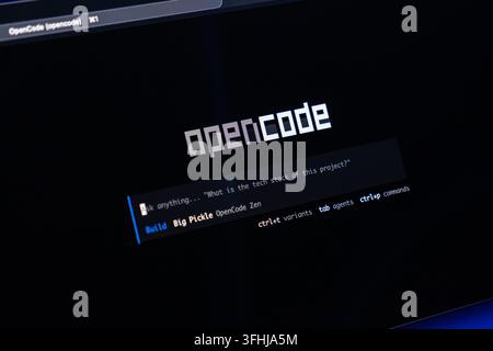Poznan, Poland - February 9, 2026: Modern software development environment with an AI chat prompt, showcasing automated coding assistance and digital Stock Photo