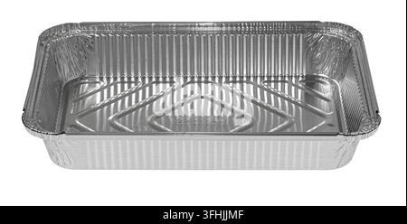 Empty rectangular aluminum foil tray on a white background, useful for takeaway and baking Stock Photo