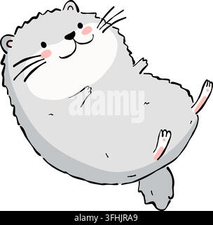A cute vector illustration of a fat grey hamster lying on its back. The funny sleeping pose creates a playful and adorable mood. Stock Vector