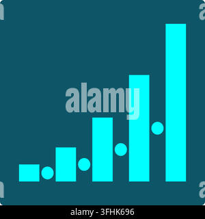 An icon depicting exponentiation as a staircase of doubling bars, each step marked by a punched dot representing one multiplication by the base. Stock Vector