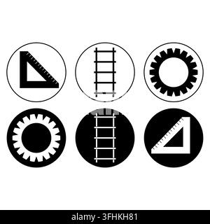 Construction and handyman tools vector icon set featuring dual style line art and solid black glyph icons Stock Vector