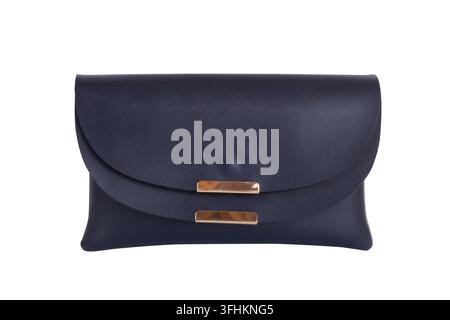 Front view of blue Woman clutch bag isolated on white background Stock Photo