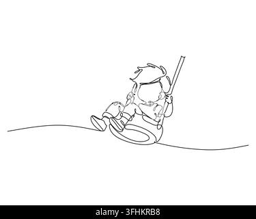 Continuous line drawing depicting a child on a swing illustrating joy and freedom in a simple artistic style for design projects Stock Vector