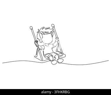 Boy in a continuous line drawing joyfully swinging captures the essence of childhood play and simple happiness in a clean minimalist style Stock Vector