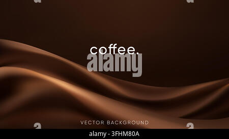White coffee lettering contrasts with a dark brown gradient background above overlapping chocolate wave shapes with caramel highlights creating a warm Stock Vector