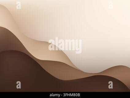 Layered coffee brown waves flow along the left and bottom edges of a light beige gradient background with cream tones and soft curves leaving ample sp Stock Vector