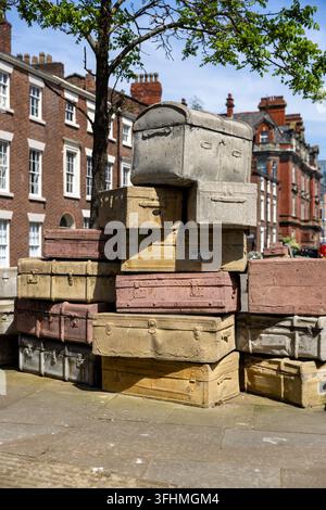 The public art installation "A Case History" by John King, featuring concrete suitcases on Hope Street representing notable local figures on May 27, 2 Stock Photo
