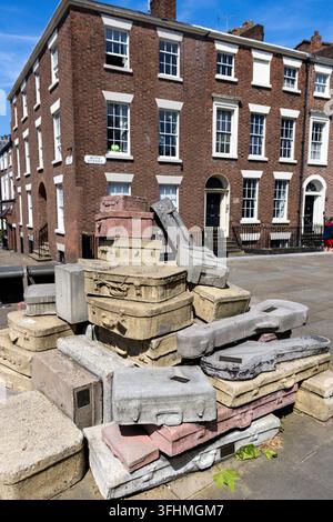 The public art installation "A Case History" by John King, featuring concrete suitcases on Hope Street representing notable local figures on May 27, 2 Stock Photo