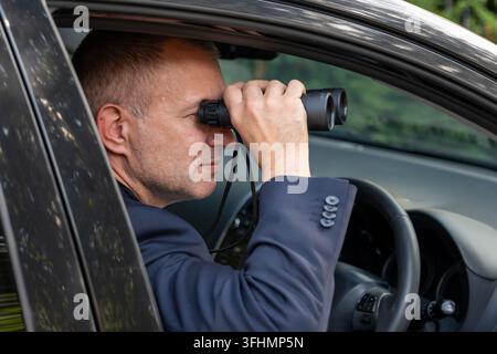 Conceptual image of espionage, counterintelligence, stakeout, investigation and secret information gathering by security services Stock Photo