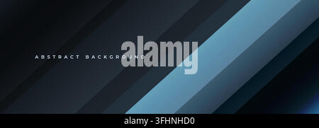 Dark geometric abstract background with layered diagonal black, blue and charcoal stripes and smooth gradients. Vector illustration Stock Vector