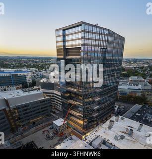 Aerial view of Kendall Square construction site with a yellow tower ...