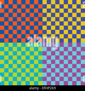 Seamless checkered vector background featuring colorful geometric square patterns for fashion textile, wrapping paper and surface print. Stock Vector