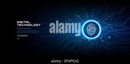 Biometric authentication interface with HUD display on electronic circuit board for advanced digital security solutions Stock Vector