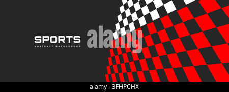 Abstract sports checkered background with bold red black and white diagonal geometric grid. Racing style composition. Modern banner layout, dynamic Stock Vector
