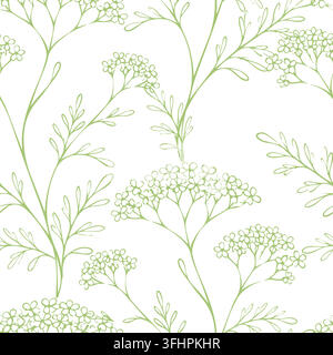 Seamless floral pattern with one line flowers. Elegant seamless background with single-line flowers. Hand-drawn. Not AI. Vector illustration. Stock Vector
