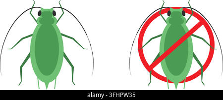 Set of aphid insects vector illustration isolated on white background. Agricultural pest, plant lice collection, green bug icons for farming, gardenin Stock Vector