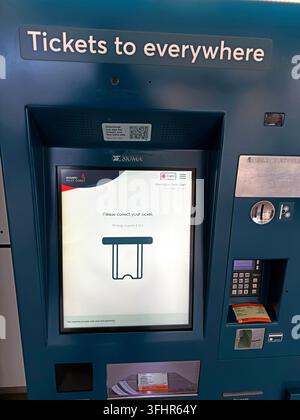 Avanti West Coast self-service train ticket machine at Warrington Bank Quay railway station,Cheshire,prior to contract end and rebranding from Mar2027 Stock Photo