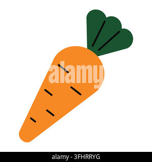 Orange carrot icon with green leaves in minimal flat style. Vector isolated illustration on white background.  Stock Vector