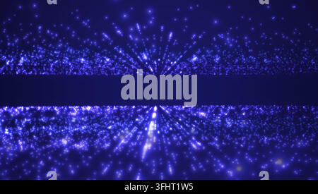 Data transformation. Futuristic perspective with particles. Digital technology background with glowing blue dots. Abstract grid and dynamic light Stock Vector