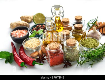 Various spices isolated on white background, top view Stock Photo