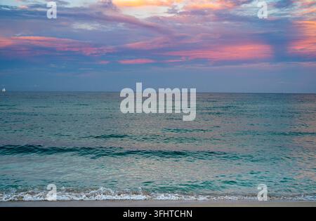 Colorfull Pastel Frame Dreamy sunrise colors enrich coastal landscape. Dreamy ocean mood ...