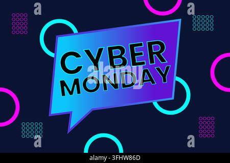 Cyber monday banner with speech bubble and geometric shapes Stock Vector