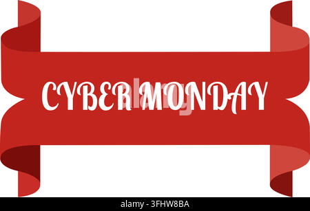 Cyber monday sale red ribbon banner isolated on white background Stock Vector