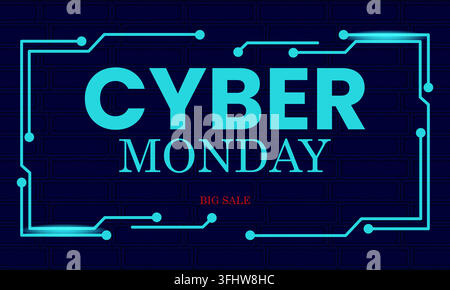 Cyber monday promotional banner with digital circuit board frame on a dark blue background Stock Vector